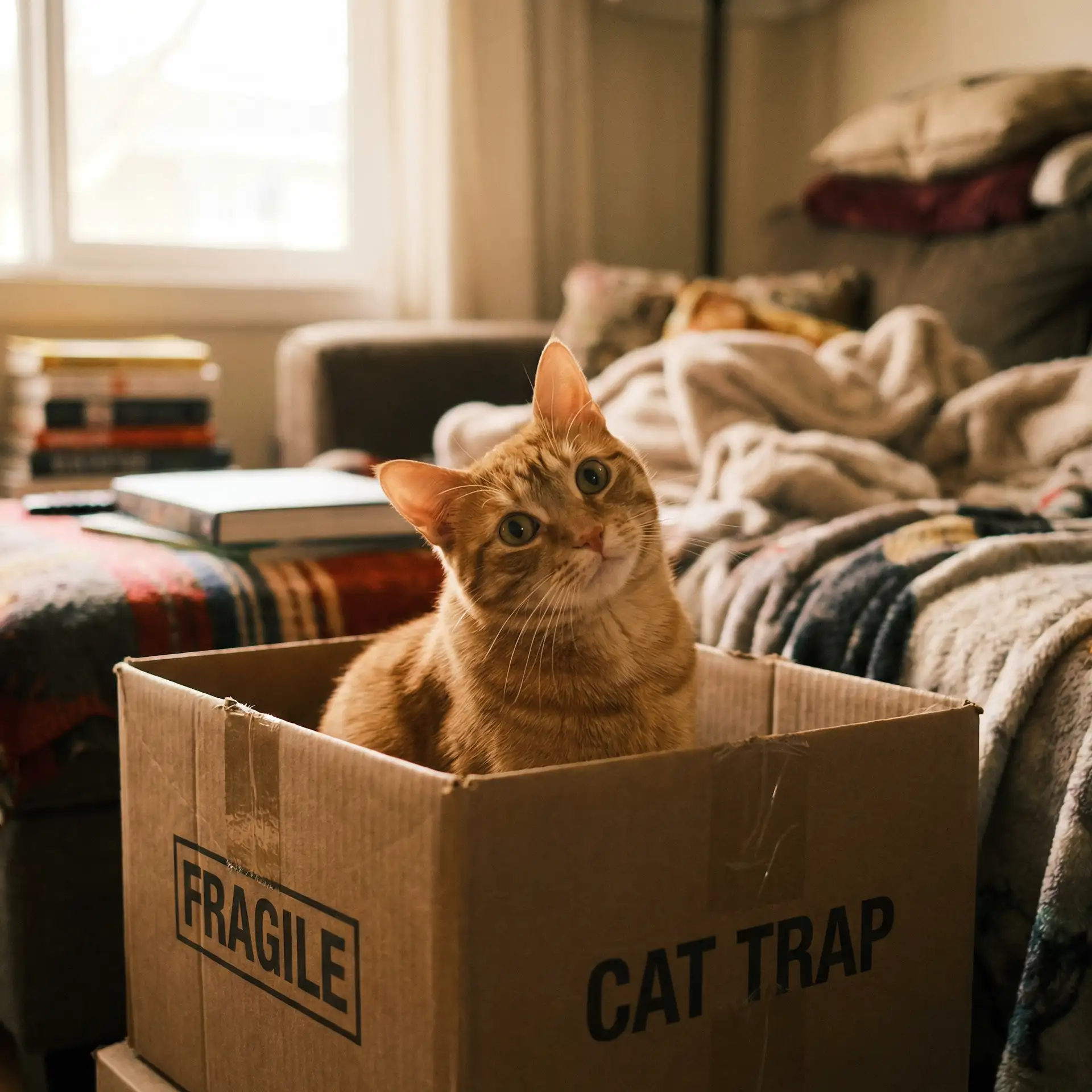 橘猫躲在纸箱里 - 忘忧草影视